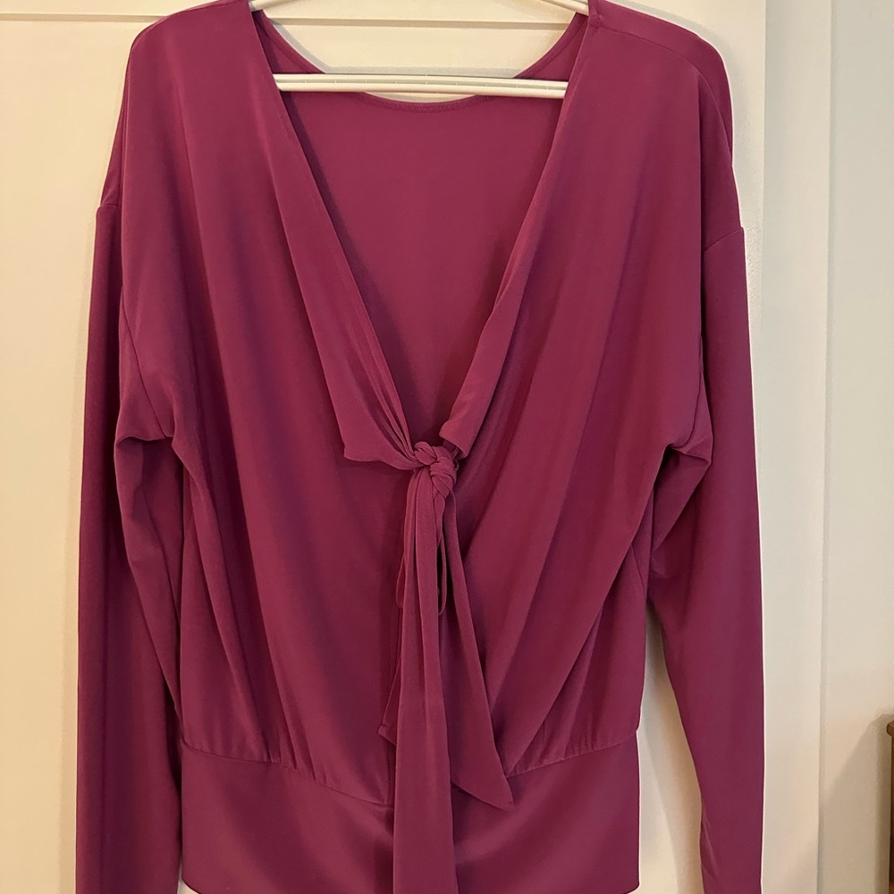 White House Black Market Fuchsia Tie-back Blouse Large